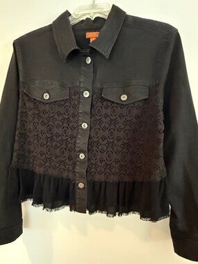 Scully - Black Denim Jacket - Size XXL - Boho Peplum Ruffled Frayed Hem